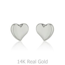 14K White Gold Kid's Stud Earrings - Classic Heart