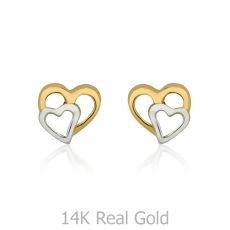 14K White & Yellow Gold Kid's Stud Earrings - Joined Hearts