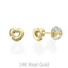 14K Yellow Gold Kid's Stud Earrings - Cheerful Heart