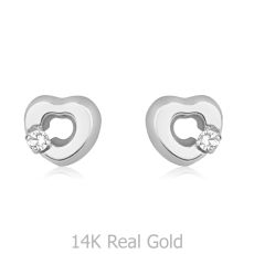 14K White Gold Kid's Stud Earrings - Symphonic Heart