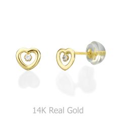 14K Yellow Gold Kid's Stud Earrings - Captivated Heart