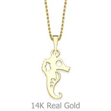 Pendant and Necklace in 14K Yellow Gold - Sassy Seahorse