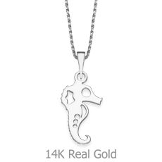 Pendant and Necklace in 14K White Gold - Sassy Seahorse