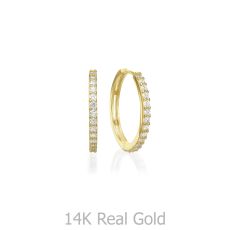 14K Yellow Gold Women's Earrings - Glittering Athena Hoop