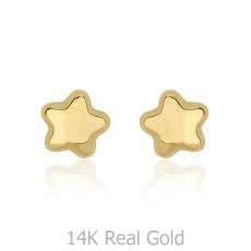 14K Yellow Gold Kid's Stud Earrings - Shining Star