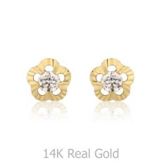 14K Yellow Gold Kid's Stud Earrings - Flower of Elizabeth