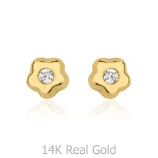 14K Yellow Gold Kid's Stud Earrings - Tiny Flowering Star