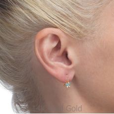 Dangle Earrings in14K Yellow Gold - Gila Flower - Light Blue