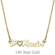 14K Yellow Gold Name Necklace "Gold" English with CZ