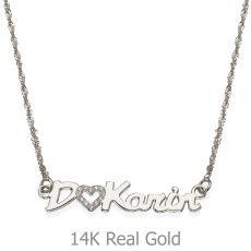 14K White Gold Name Necklace "Gold" English with CZ