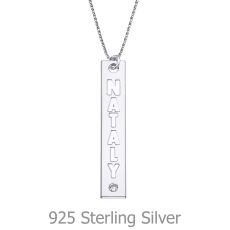 Vertical Bar Necklace with Name Engraving, in 925 Silver with a Diamond