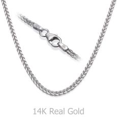 14K White Gold Spiga Chain Necklace 1.5mm Thick, 17.7" Length