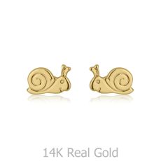 14K Yellow Gold Kid's Stud Earrings - Snail