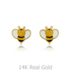 14K Yellow Gold Kid's Stud Earrings - Busy Bee