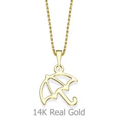 Pendant and Necklace in 14K Yellow Gold - Golden Umbrella