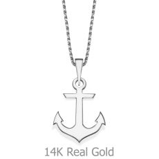 Pendant and Necklace in 14K White Gold - Anchor
