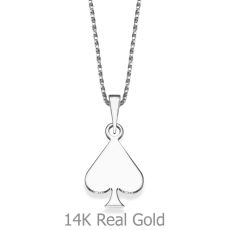 Pendant and Necklace in 14K White Gold - Queen of Spades