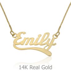 14K Yellow Gold Name Necklace "Ruby" English with decor "Paintbrush"