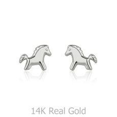 14K White Gold Kid's Stud Earrings - Pony