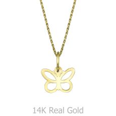 Pendant and Necklace in Yellow Gold - Fluttering Butterfly