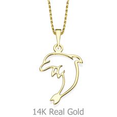 Pendant and Necklace in 14K Yellow Gold - Dear Dolphin