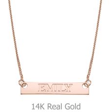 Rectangular Bar Necklace with Personalized Name Engraving, in Rose Gold
