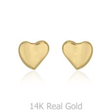 14K Yellow Gold Kid's Stud Earrings - Loving Heart