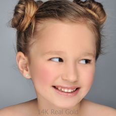 14K White Gold Kid's Stud Earrings - Sparkling Heart - Small