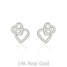 14K White Gold Kid's Stud Earrings - United Hearts
