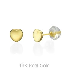 14K Yellow Gold Kid's Stud Earrings - Exciting Heart