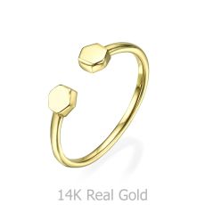 Open Ring in Yellow Gold - Hexagons