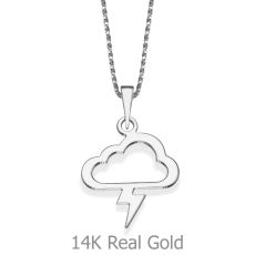 Pendant and Necklace in 14K White Gold - Silver Lightening