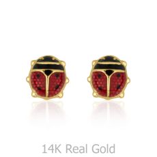 14K Yellow Gold Kid's Stud Earrings - Ladybug
