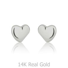 14K White Gold Kid's Stud Earrings - Classic Heart - Small