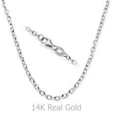 14K White Gold Rollo Chain Necklace 2.2mm Thick, 17.7" Length