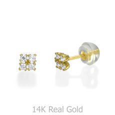 14K Yellow Gold Kid's Stud Earrings - Glittering Square