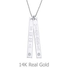 Bar Necklace with Personalized Engraving, in White Gold with Diamonds
