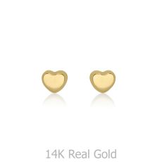 14K Yellow Gold Kid's Stud Earrings - Classic Heart - Small