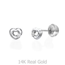 14K White Gold Kid's Stud Earrings - Symphonic Heart