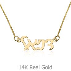 14K Yellow Gold Name Necklace "Emerald" Hebrew