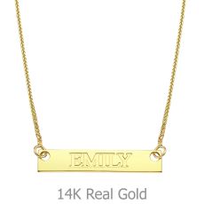Rectangular Bar Necklace with Personalized Name Engraving, in Yellow Gold