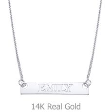 Rectangular Bar Necklace with Personalized Name Engraving, in White Gold