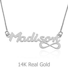 14K White Gold Name Necklace "Gold" English with decor "Infinity"