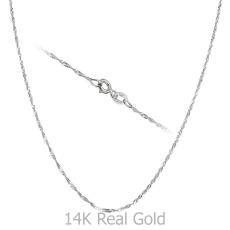 14K White Gold Singapore Chain Necklace 1.2mm Thick, 19.7" Length