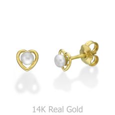 14K Yellow Gold Kid's Stud Earrings - Pearl of Charm
