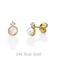 14K Yellow Gold Kid's Stud Earrings - Pearl of Hugs and a Wink