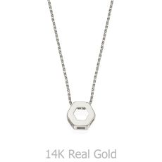Pendant and Necklace in 14K White Gold - Golden Hexagon
