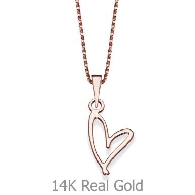 Pendant and Necklace in 14K Rose Gold - Free Heart