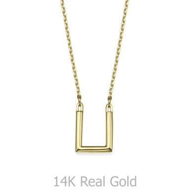 Pendant and Necklace in 14K Yellow Gold - Golden Square