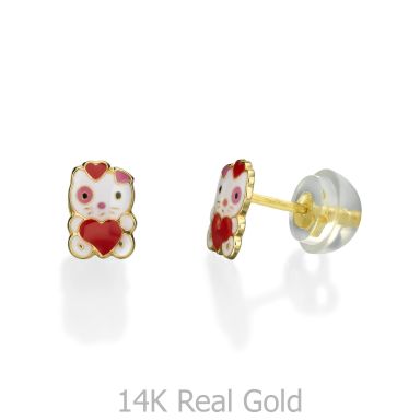 14K Yellow Gold Kid's Stud Earrings - Doll of Love